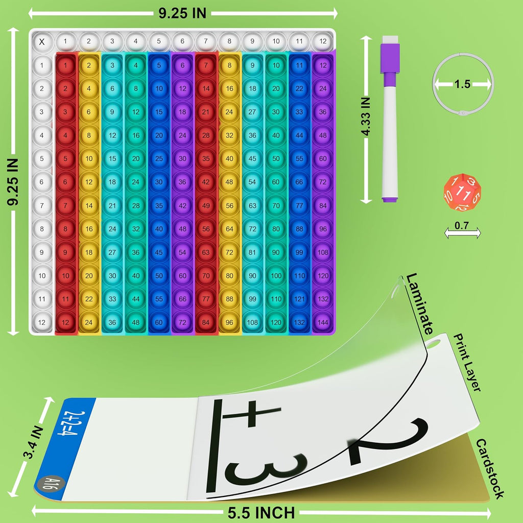Juegos de matemáticas para niños, tarjetas flash de matemáticas, kit de práctica interactiva, práctica Pop It con suma, resta, multiplicación y división, ideal para aprender y desarrollar habilidades, edades de 4 a 8 años