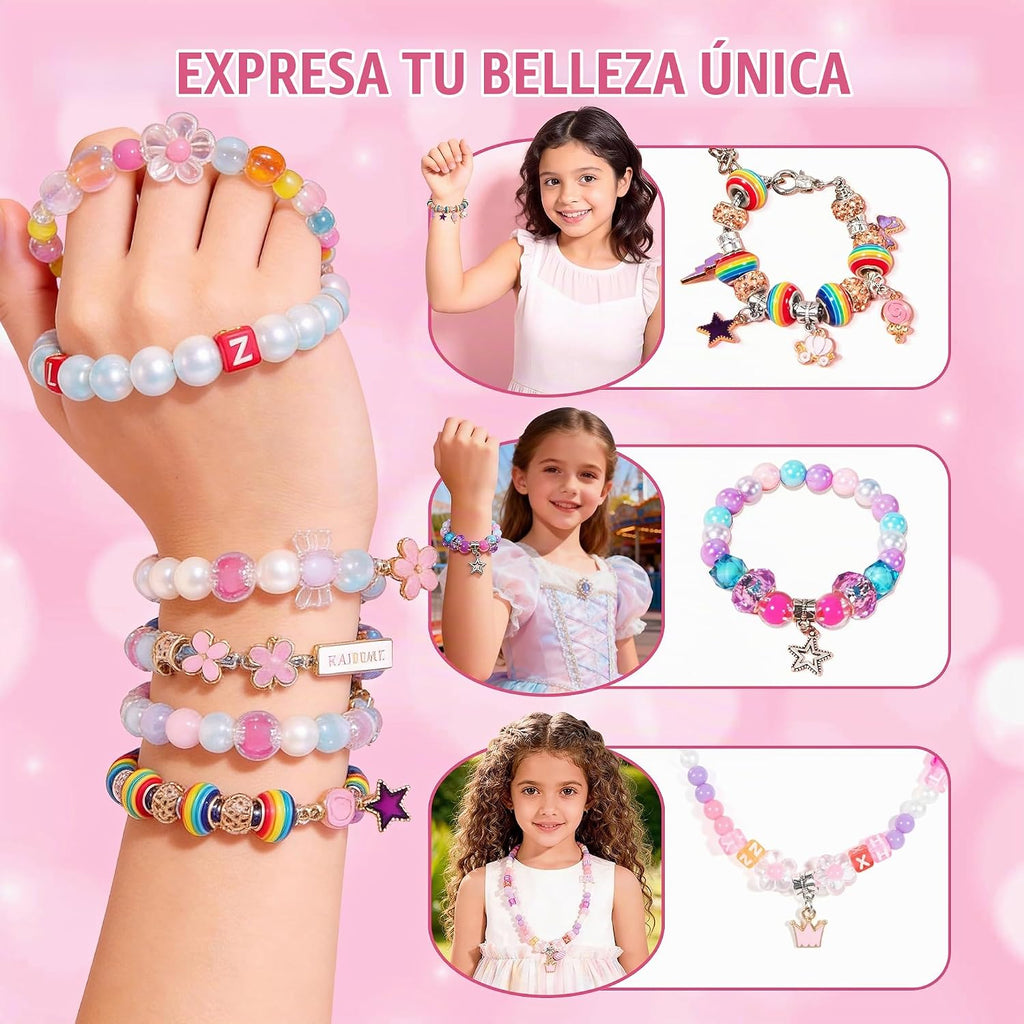 WOANZZ Kit de fabricación de pulseras con dijes, kits de fabricación de joyas para niñas de 8 a 12 años, joyero con cuentas, kit de collar, manualidades, regalo de cumpleaños para niñas de 6, 7, 8, 10, 11, 12 años, color rosa