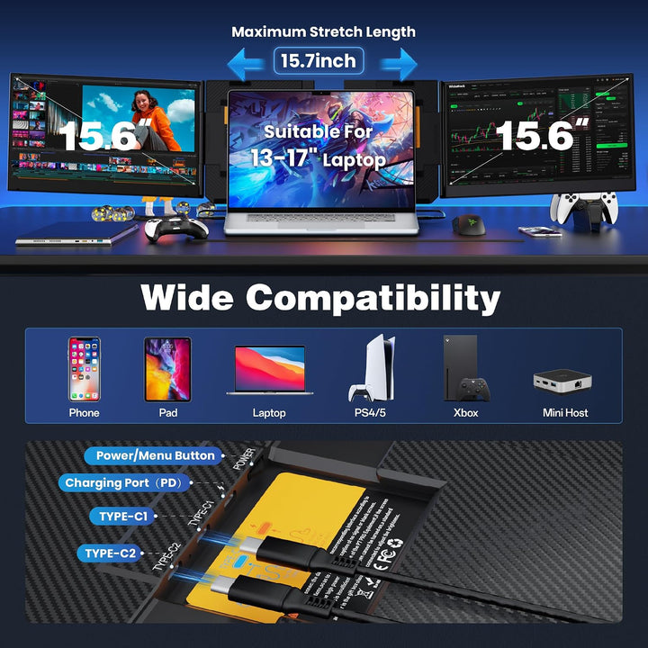 CIDETTY Monitor extensor de pantalla para portátil de 13 a 17 pulga...
