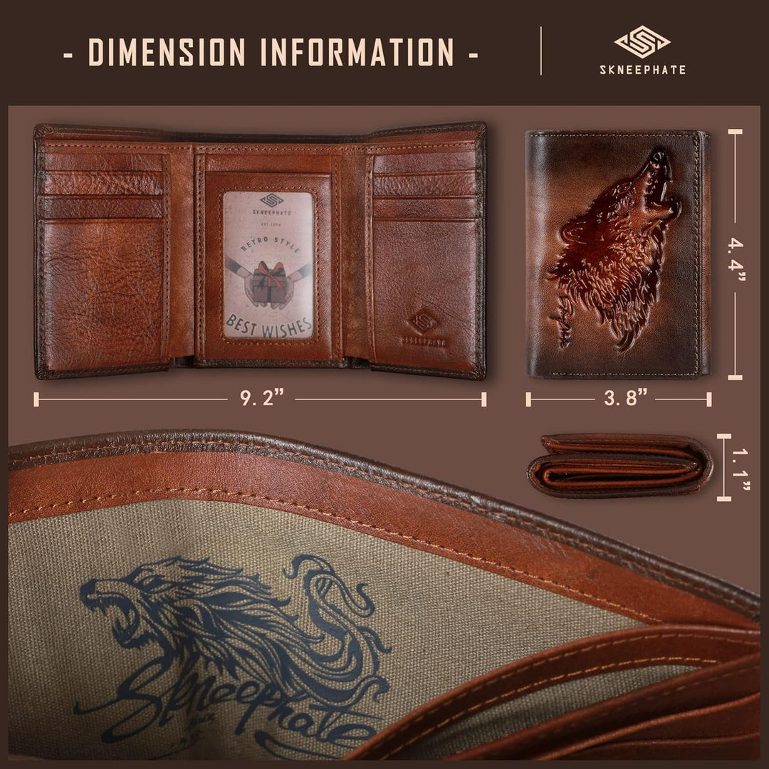 Cartera trifold para hombre de skneephate, carteras de lobo para ho...