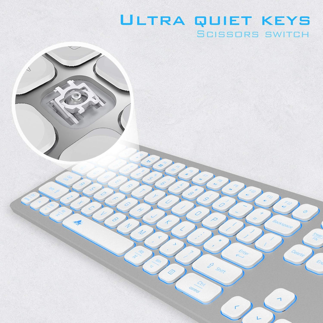 POWZAN Teclado de Aluminio Silencioso con Cable Retroiluminado - Te...