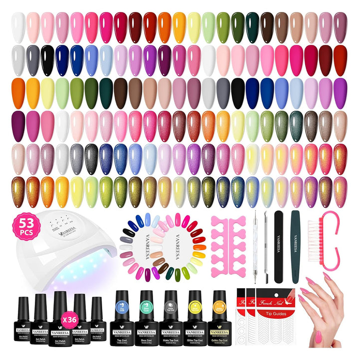 VANREESA Kit de esmalte de uñas de gel con luz UV, 53 piezas, juego...