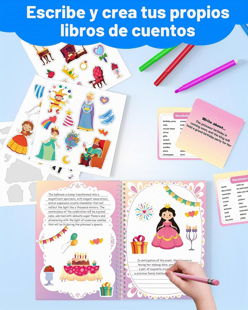 D-FantiX Mi Kit de Arte de Libro de Historias, Set de Actividades Creativa de Escritura y Dibujo para Niños y Niñas, Kit de Creación de Libro de Historietas de Tapa Dura con Adhesivos, Suministros de