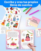D-FantiX Mi Kit de Arte de Libro de Historias, Set de Actividades Creativa de Escritura y Dibujo para Niños y Niñas, Kit de Creación de Libro de Historietas de Tapa Dura con Adhesivos, Suministros de