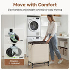 StorageWorks 2 Sección de Cesta de Lavandería, 100L Beige Clasificador con Ruedas