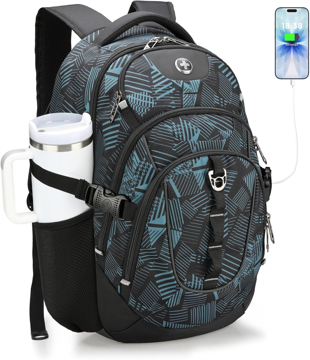 Swissdigital Mochila para laptop con puerto de carga USB, mochila d...