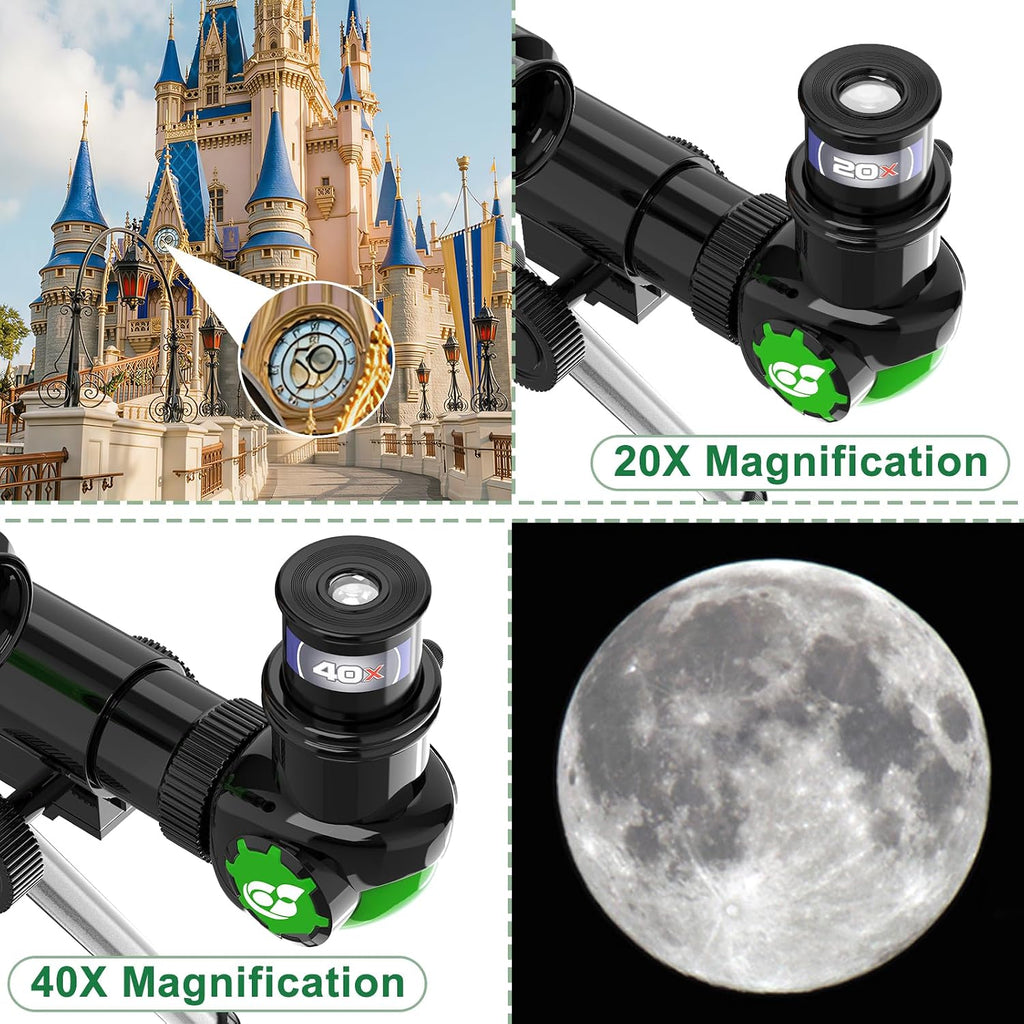 Telescopio para niños, juguetes espaciales para niños, incluye brújula y 3 oculares, gran telescopio portátil como regalo de astronomía, kit educativo STEM para niños y niñas para ver la luna