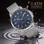 Perry Ellis Reloj para hombre con energía solar | Correa de malla de acero | Relojes de pulsera analógicos resistentes al agua para hombre | Caja de 43mm | Bisel de tacómetro de aluminio | Elegante