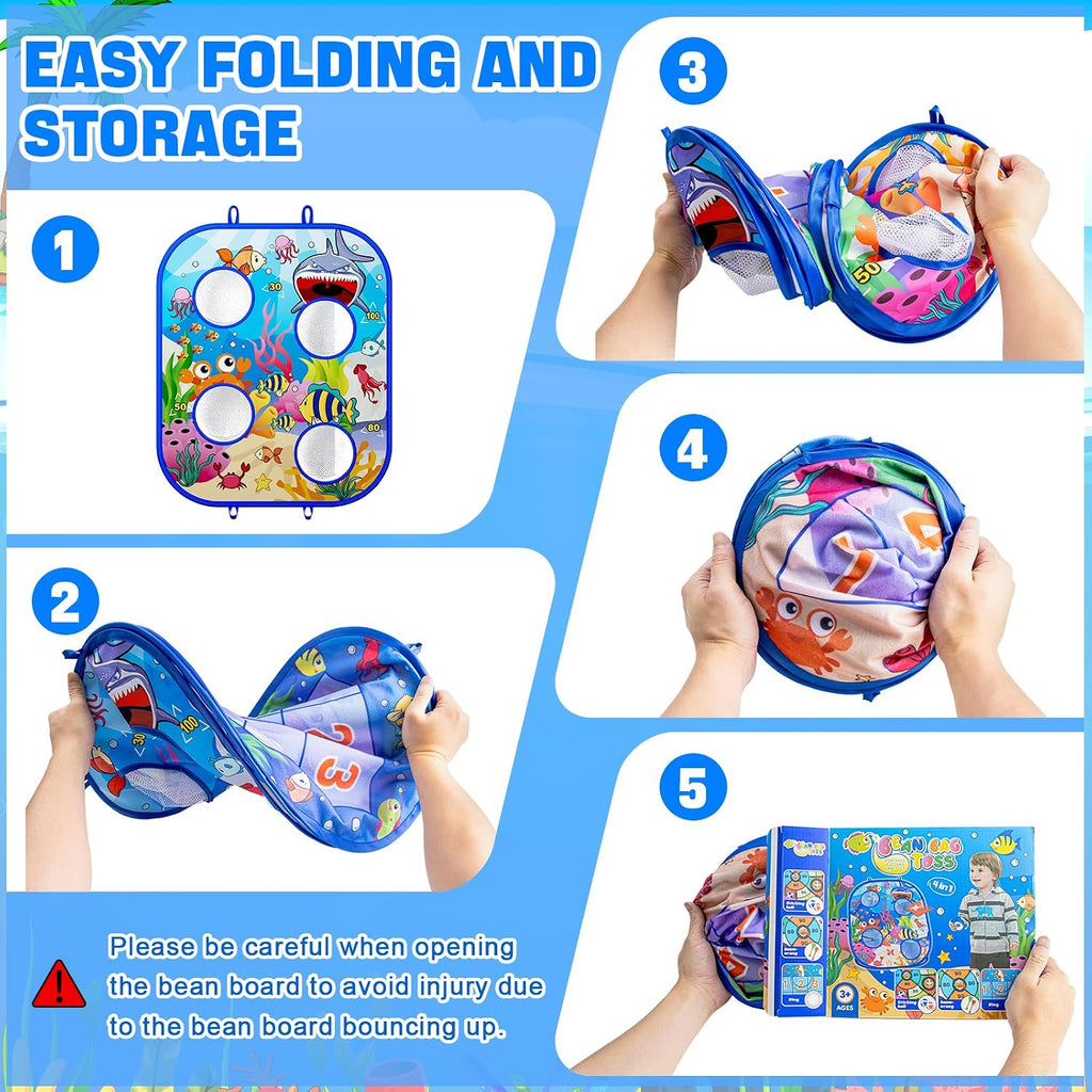 RIEYON - Juego de lanzamiento de sacos 5 en 1 para niños, tablero de Cornhole para niños, actividades de fiesta y patio trasero al aire libre, regalo de cumpleaños o Navidad para niños de 3, 4, 5, 6, 7, 8 años