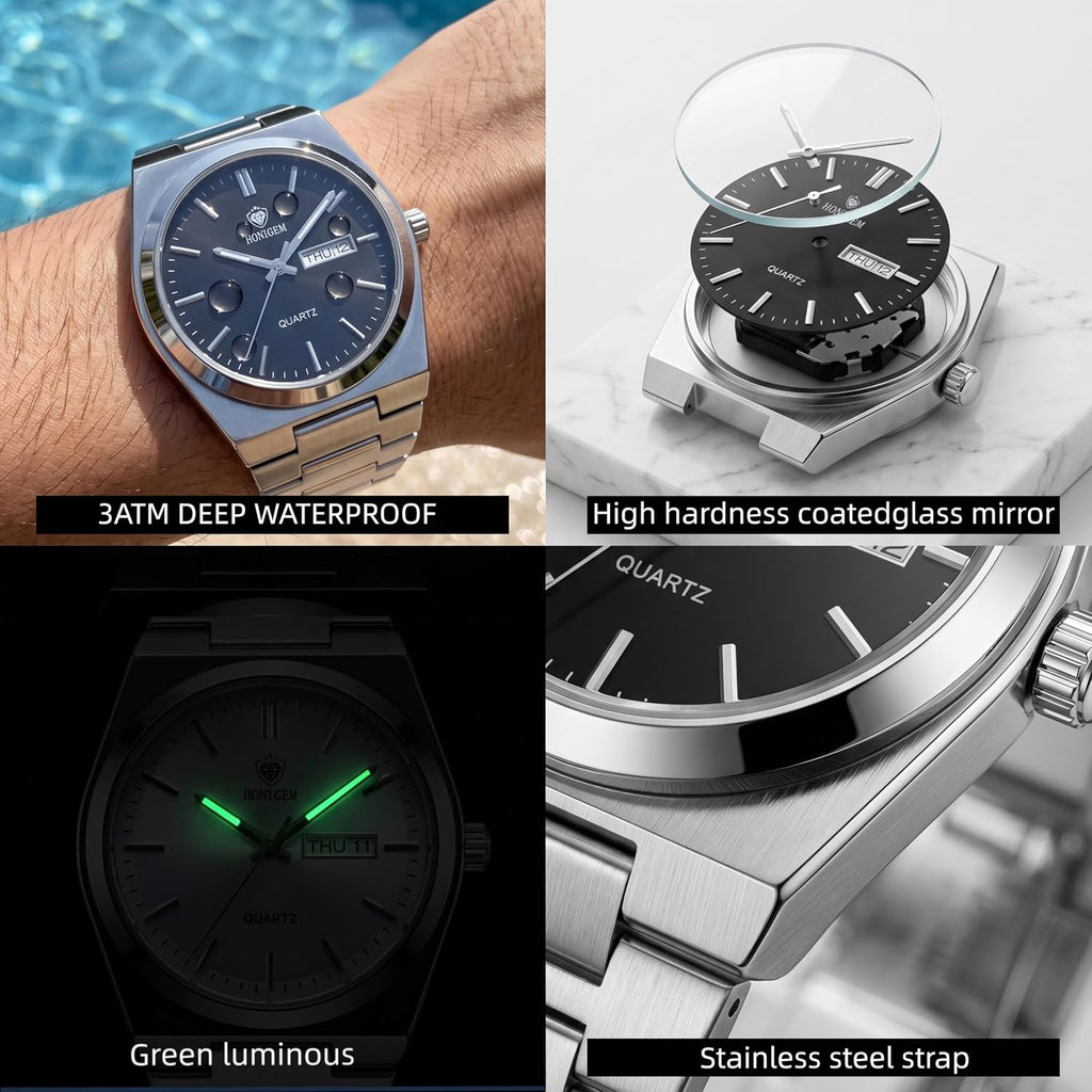 Relojes de negocios de cuarzo de acero inoxidable de cara grande de