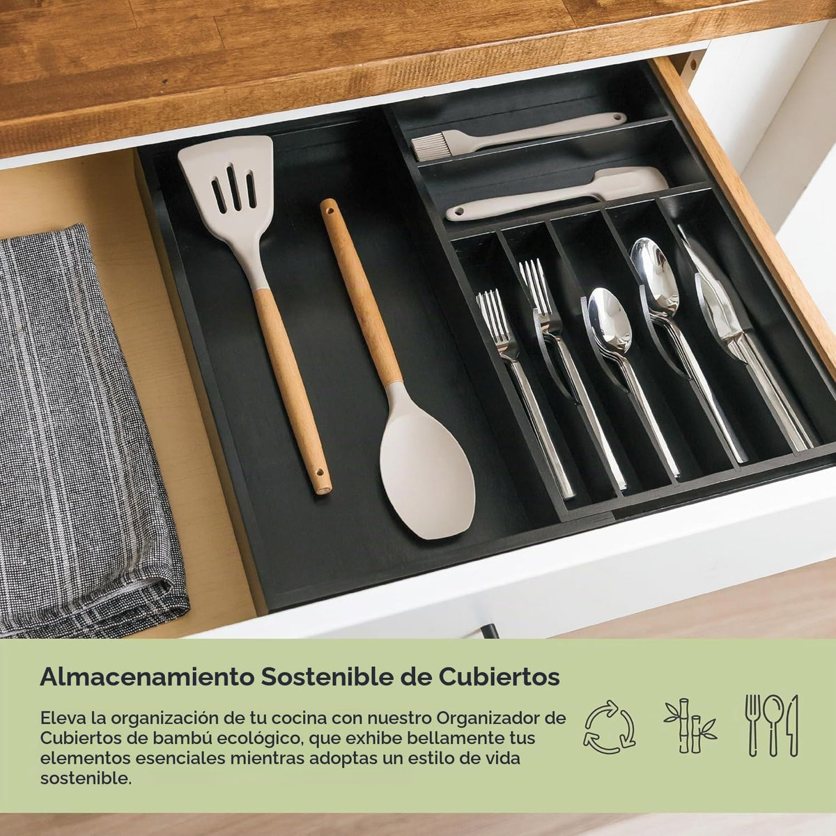 Organizador de cajones de cubiertos y utensilios