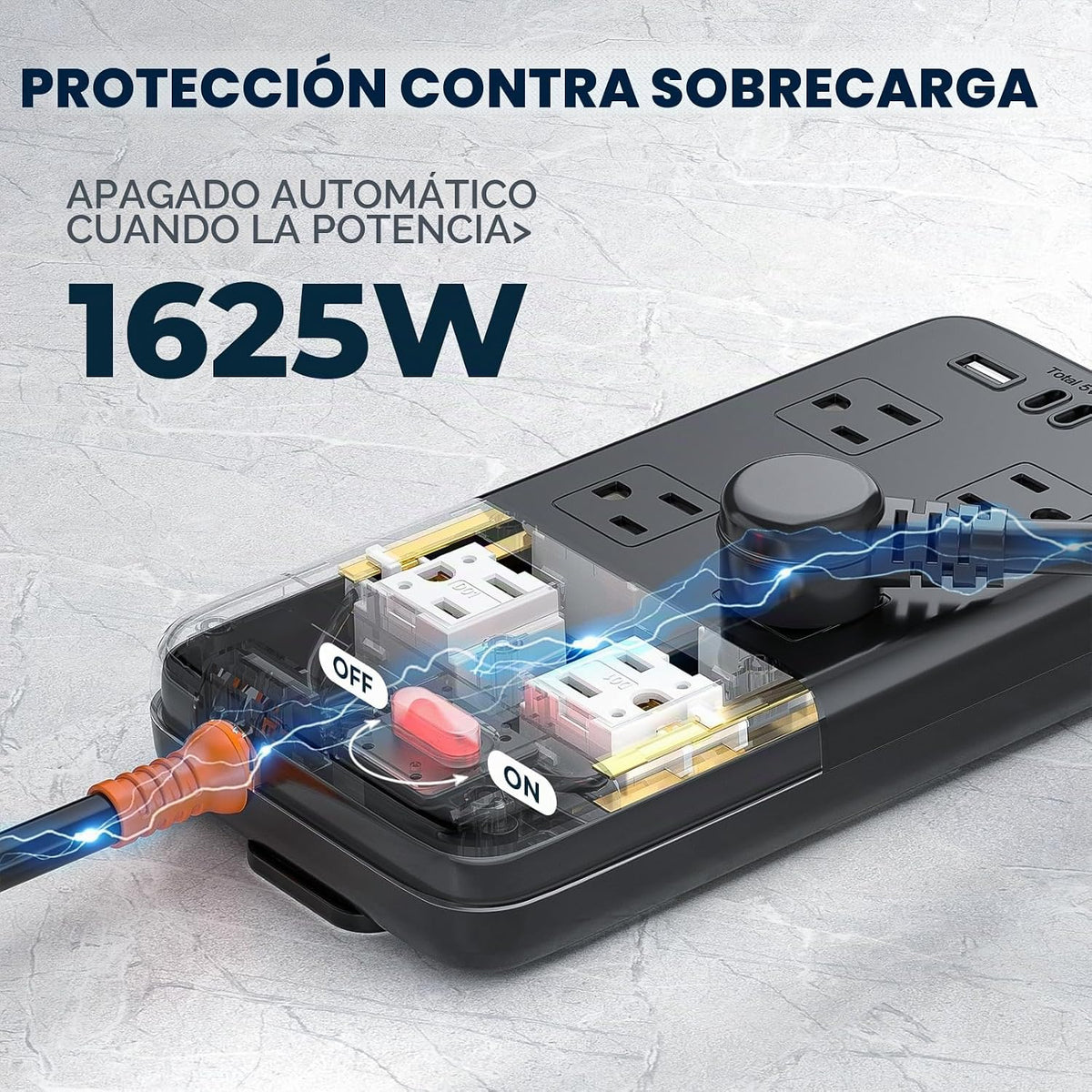 Regleta de alimentación para exteriores resistente a la intemperie, cable