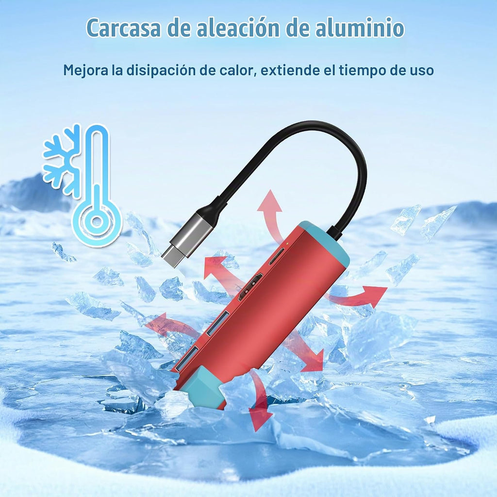 Conmutador USB-C 2, adaptador HDMI 4K @60Hz con puerto PD/USB 3.0/Gigabit Ethernet, base de repuesto para Switch/Switch OLED/Steam Deck/ROG Ally/Xbox Ally/Legion Go