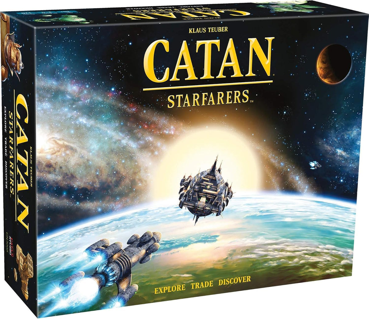 Juego de mesa CATAN Starfarers - ¡Compite por la embajada del Consejo Galáctico! Juego de estrategia, juego familiar para niños y adultos, a partir de 14 años, 3-4 jugadores, tiempo de juego de 120