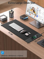 Alfombrilla de mouse 2 en 1 con carga inalámbrica para teléfono, 31.5 x 15.8 pulgadas, grande, superficie lisa impermeable, base antideslizante, sin adaptador
