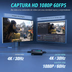 Tarjeta de captura de video Fifine AmpliGame, HD 1080 60fps para audio y video, juegos, transmisión en vivo, tarjeta de captura HDMI 4K a USB compatible con PS4/Windows/Mac OS/Switch/Xbox-V3