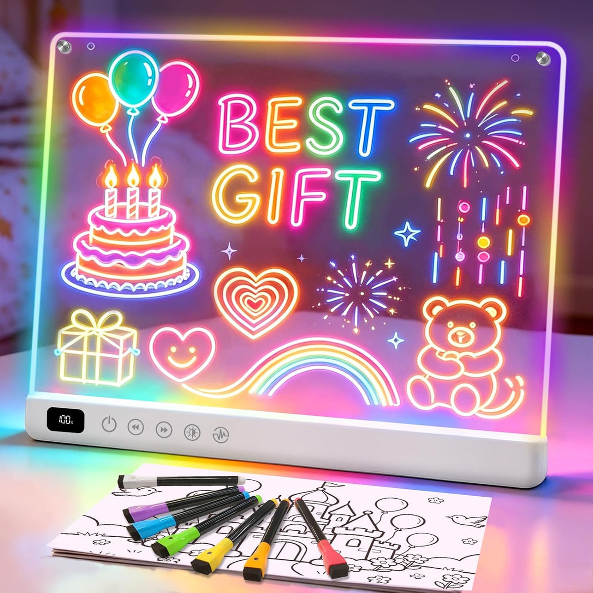 Cosmody - Tablero de dibujo LED recargable, regalo para niños y niñas a partir de 3 años (blanco)