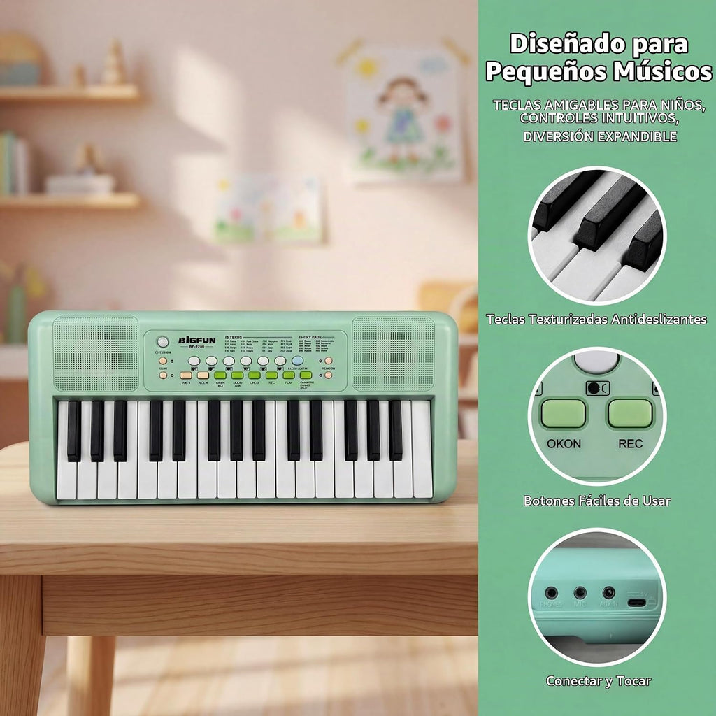 Piano de teclado de 32 teclas para niños con micrófono y altavoces
