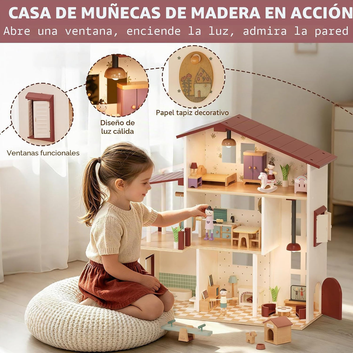Lehoo Castle Casa de muñecas de madera para niñas, casa de muñecas con 5