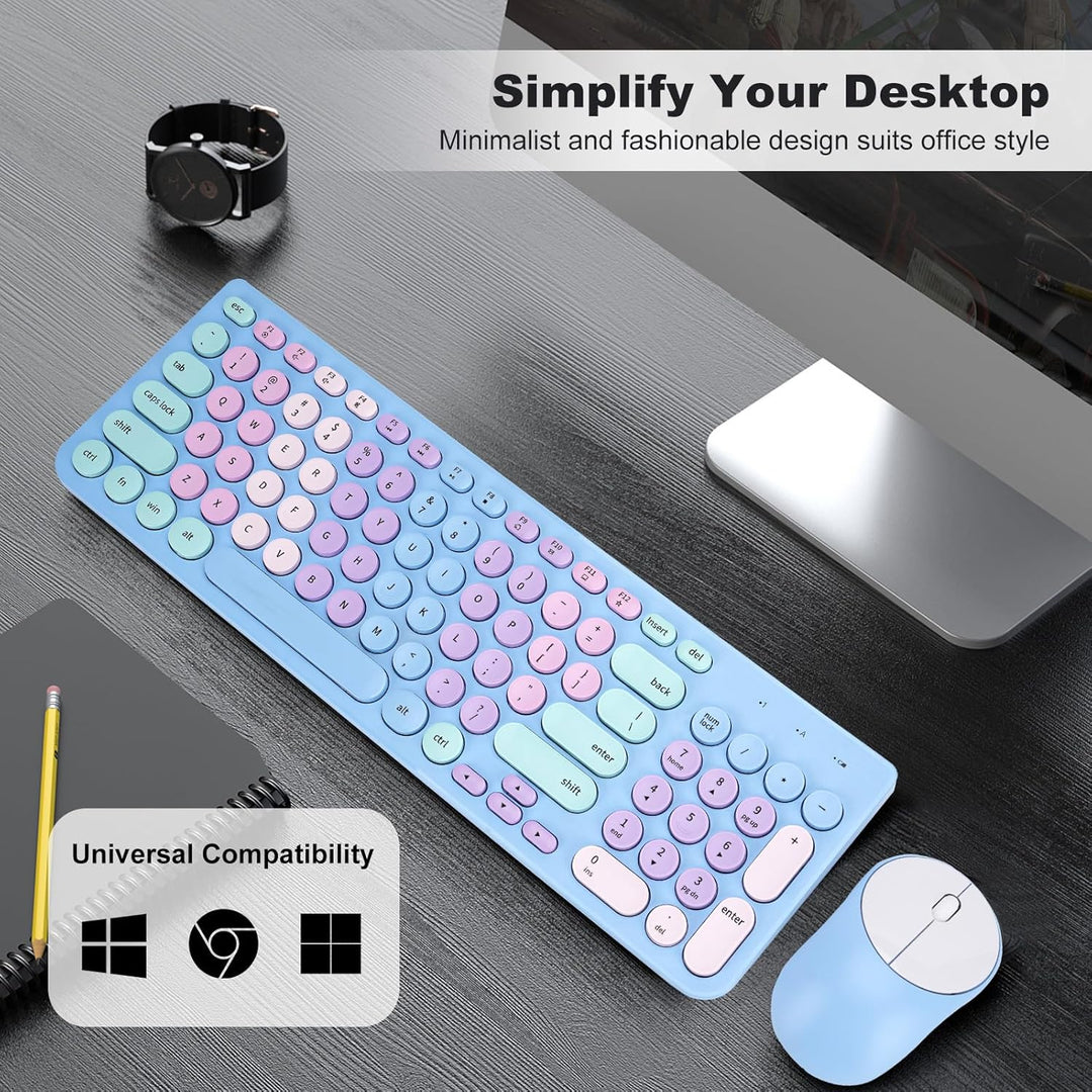 Combo de teclado y mouse inalámbricos, teclado retro de máquina de...