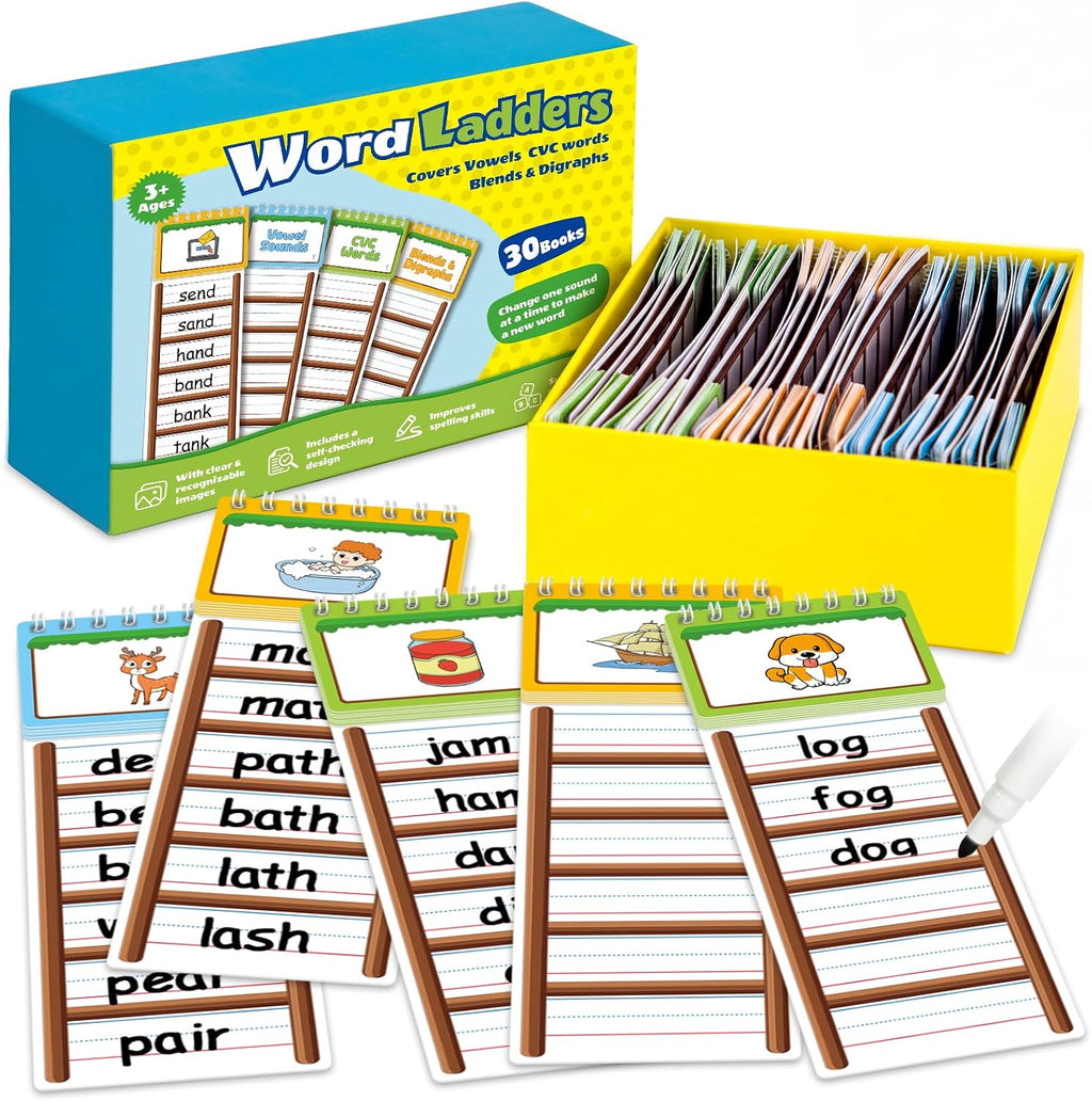 Libros con tapa de escalera de 30 palabras, tarjetas flash fonéticas, escaleras de palabras, libro de construcción familiar de palabras, palabras a la vista, juegos de ortografía, libros de fonética para niños, aula, escuela, preescolar, actividades de ap