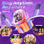 Mini máquina de karaoke para niños, 5 efectos de voz, altavoz Bluetooth portátil con 2 micrófonos inalámbricos, luces LED para niños y niñas de 3 a 12 años, máquina de karaoke para niños, juguete de