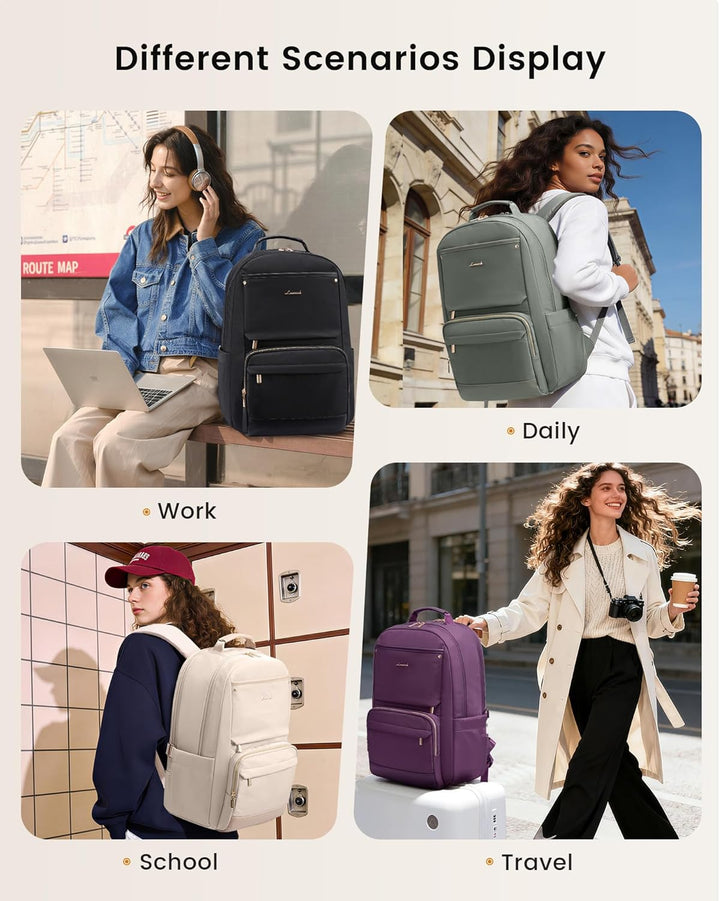 LOVEVOOK Mochila de viaje para mujer, Negro, 18,4 pulg.
