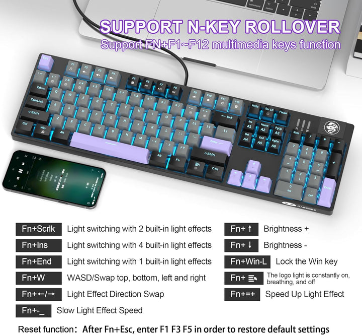 Teclado para juegos MageGee USB Twilight Púrpura con cable