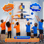 Aro de baloncesto sobre la puerta, pirámide de carreras de 7 aros de altura ajustable con 8 mini bolas de espuma y bolsa de transporte, montaje en pared, fácil instalación, juego para niños para interiores y exteriores para mayores de 5 años