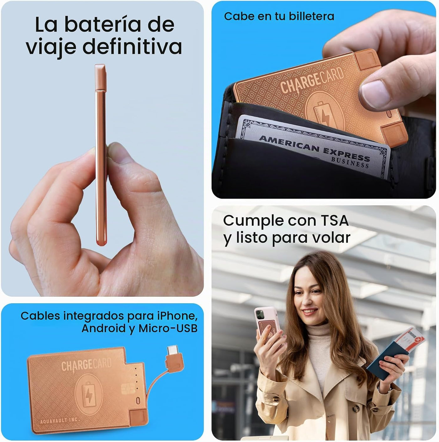AquaVault ChargeCard - Banco de energía de emergencia ultra delgado...