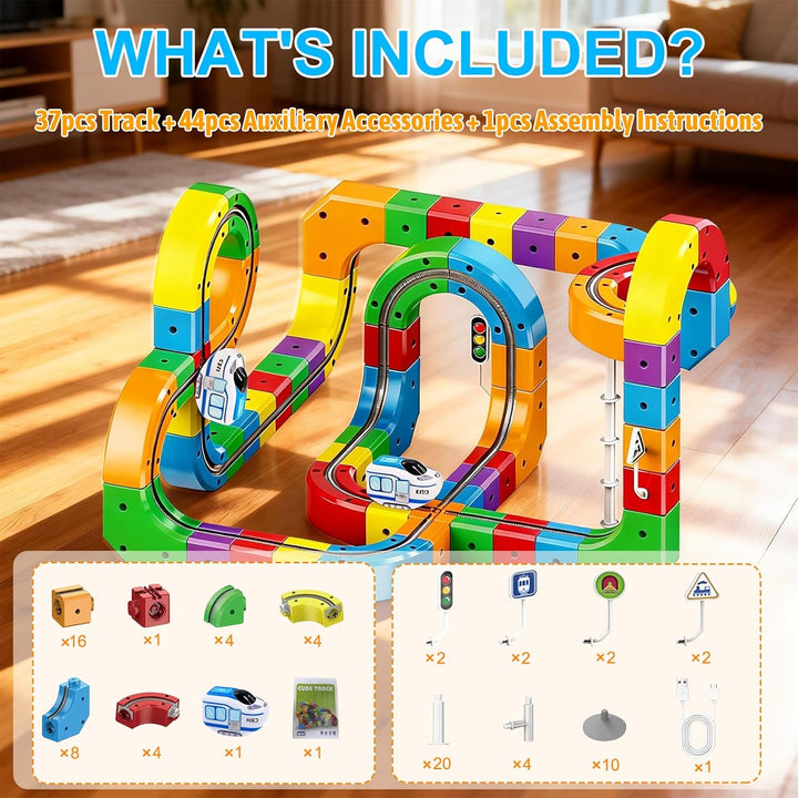 Juego de tren eléctrico para niños 81 piezas de