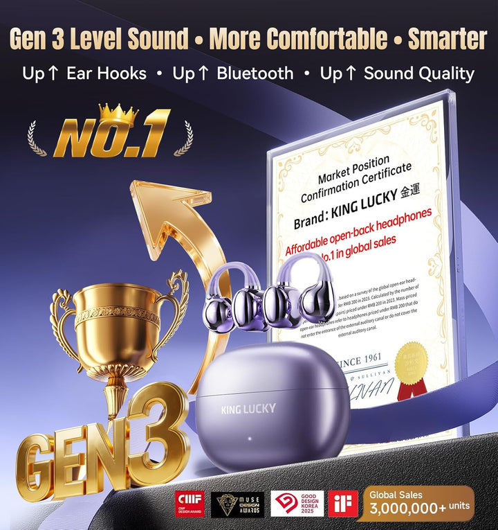 King Lucky Auriculares de clip Gen 3, auriculares inalámbricos Blue...