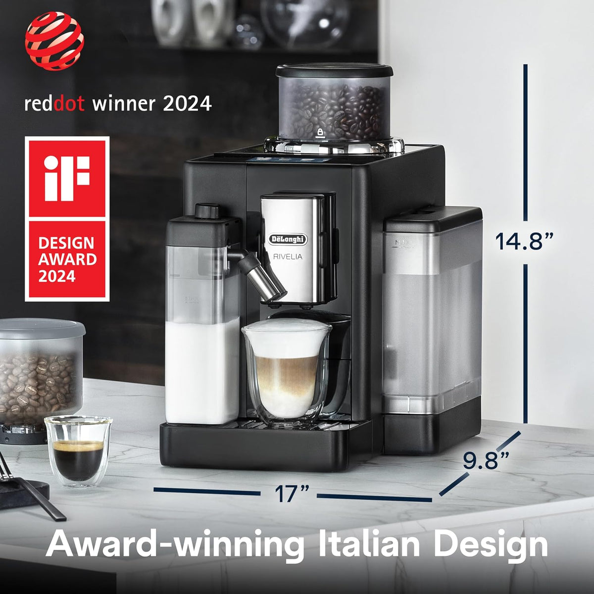 De'Longhi Rivelia - Máquina automática de café expreso, espumador de leche