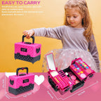 Kit de maquillaje para niñas – 52 piezas de maquillaje seguro y lavable para niños, kit de maquillaje real para niñas, kit de maquillaje para niñas con estuche de cosméticos, juguetes para niñas de 4