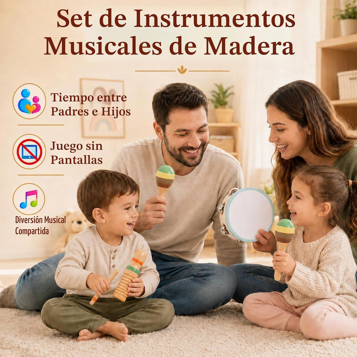 Instrumentos musicales de madera, juego de percusión Montessori de 12