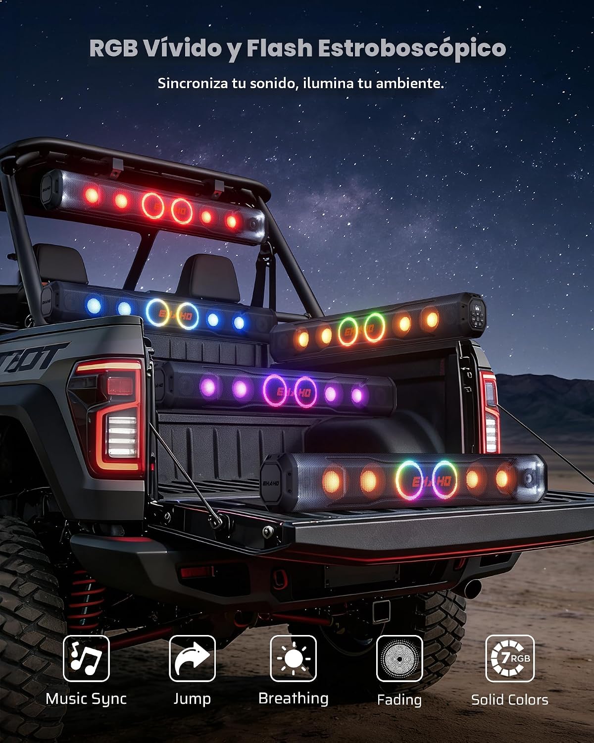 Ehaho - Barra de sonido UTV de 35 pulgadas, altavoz de carrito de golf Bluetooth con luces de fiesta RGB