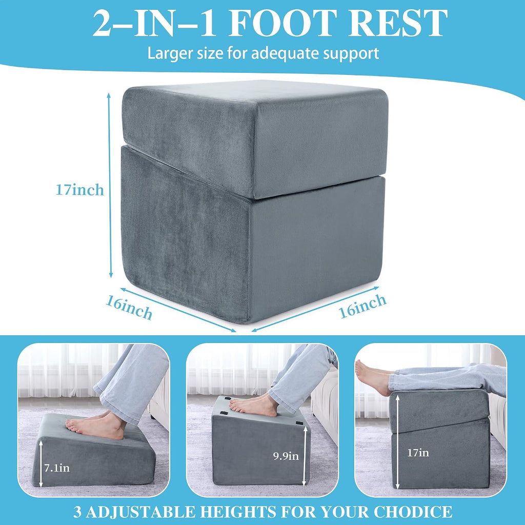 Lámpara Reposapiés para debajo del escritorio, reposapiés ergonómico de oficina con 3 alturas ajustables, reposapiés de espuma viscoelástica de alta densidad para el hogar, viajes, avión con funda lavable