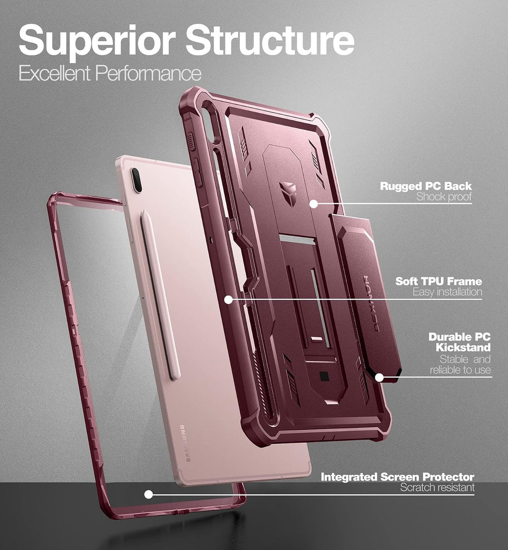 Dexnor Funda para Samsung Galaxy Tab S7 FE de 12.4 pulgadas (2021), [protector de pantalla y soporte integrados] con soporte para bolígrafo, resistente a prueba de golpes, funda protectora de cuerpo completo para Galaxy S7 FE - Rojo