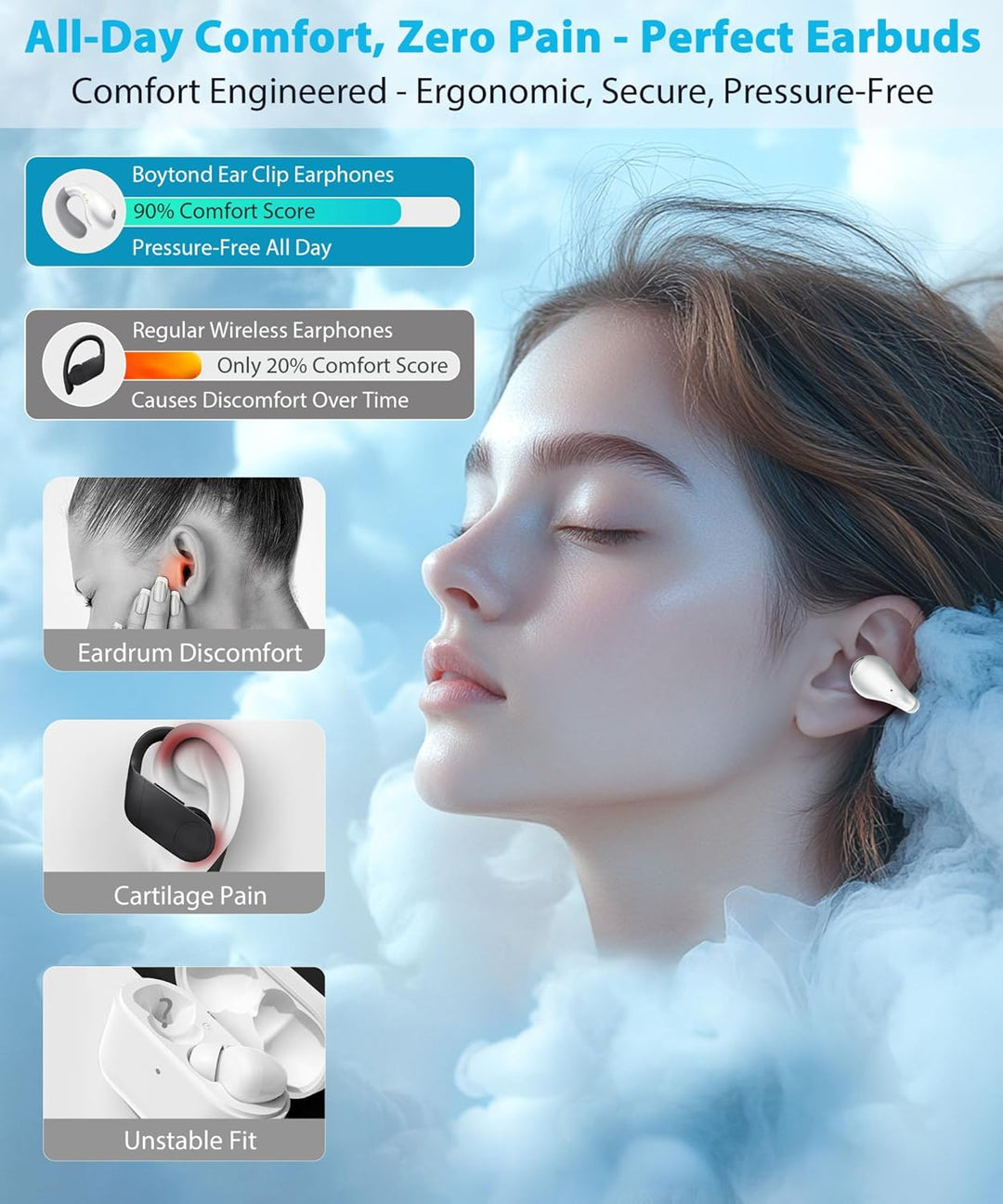 Boytond Auriculares ultra abiertos: cómodos auriculares de conducci...
