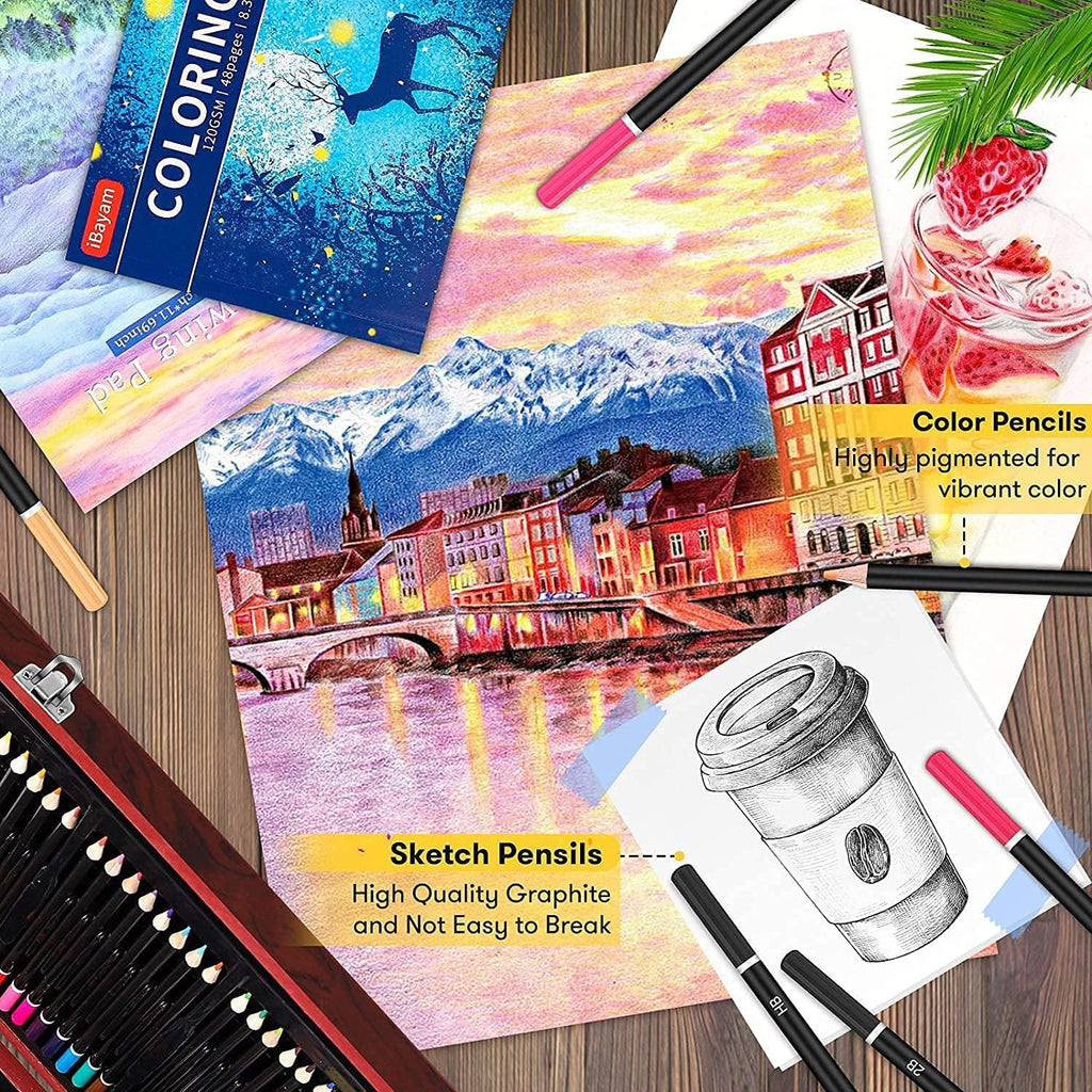 iBayam 150-Pack Deluxe Wooden Art Set Crafts Drawing Painting Kit