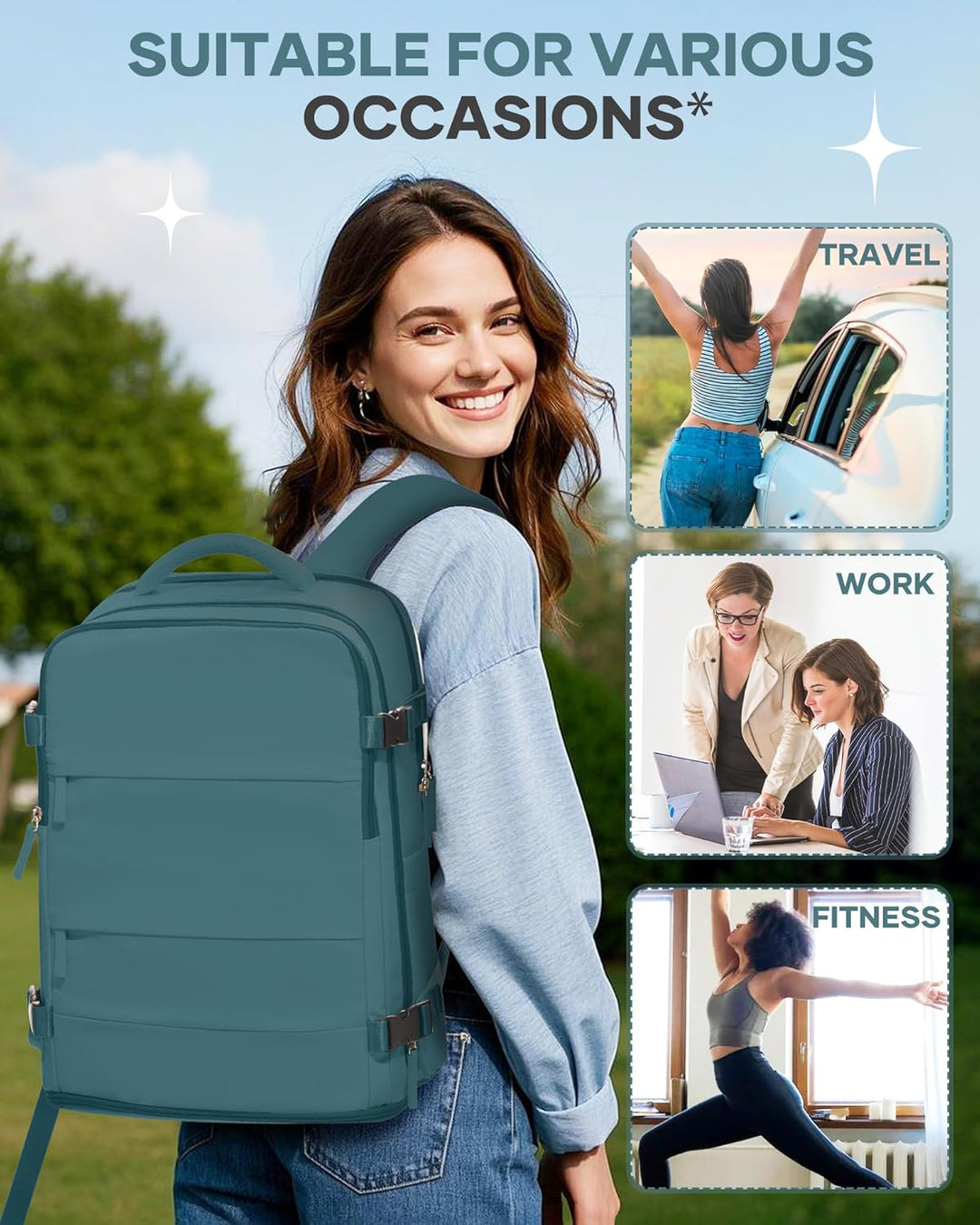Coofay Casual o Versátil, A-pavo real azul, Estándar, Mochilas de v...