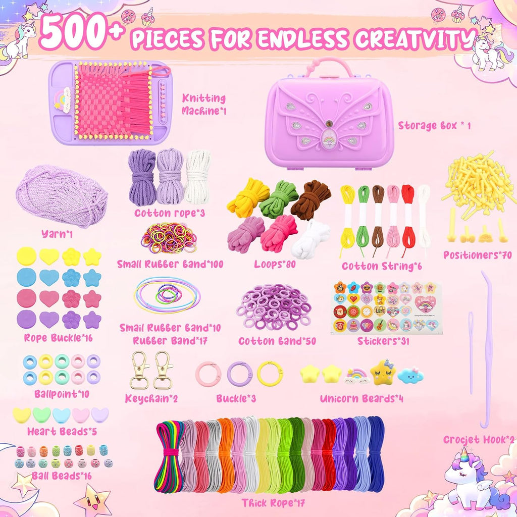 Kit de fabricación de pulseras de la amistad y telar de tejido de bricolaje, más de 500 cuerdas coloridas, bandas y cuentas, regalo creativo de artes y manualidades para niñas de 6 a 12 años, regalo de Navidad ideal para niñas de 5, 6, 7, 8 a 12 años
