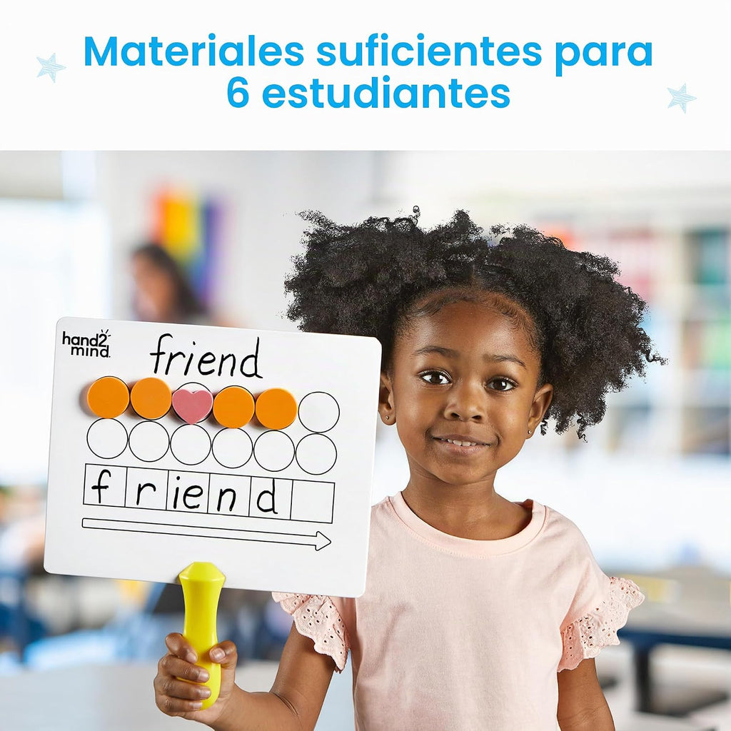 hand2mind Elkonin Box - Tablero magnético de respuesta, paletas para mapeo de palabras, tablero Elkonin de borrado en seco para mezcla, conciencia fonémica, manipuladores fonéticos, materiales de