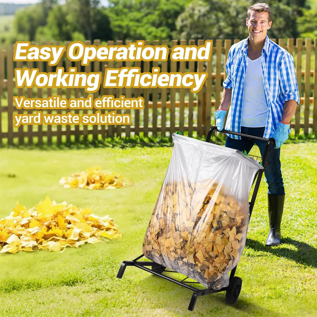 Carrito de bolsa de basura mejorado con cesta de almacenamiento y mango ergonómico, soporte ajustable para bolsas de hojas para exteriores de 30 a 45 galones de capacidad, ideal para limpieza de
