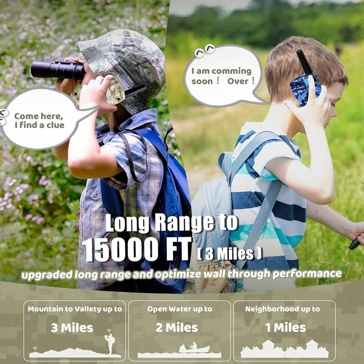 Vvinca Walkie Talkies para niños, paquete de 4 recargables, 3 milla...