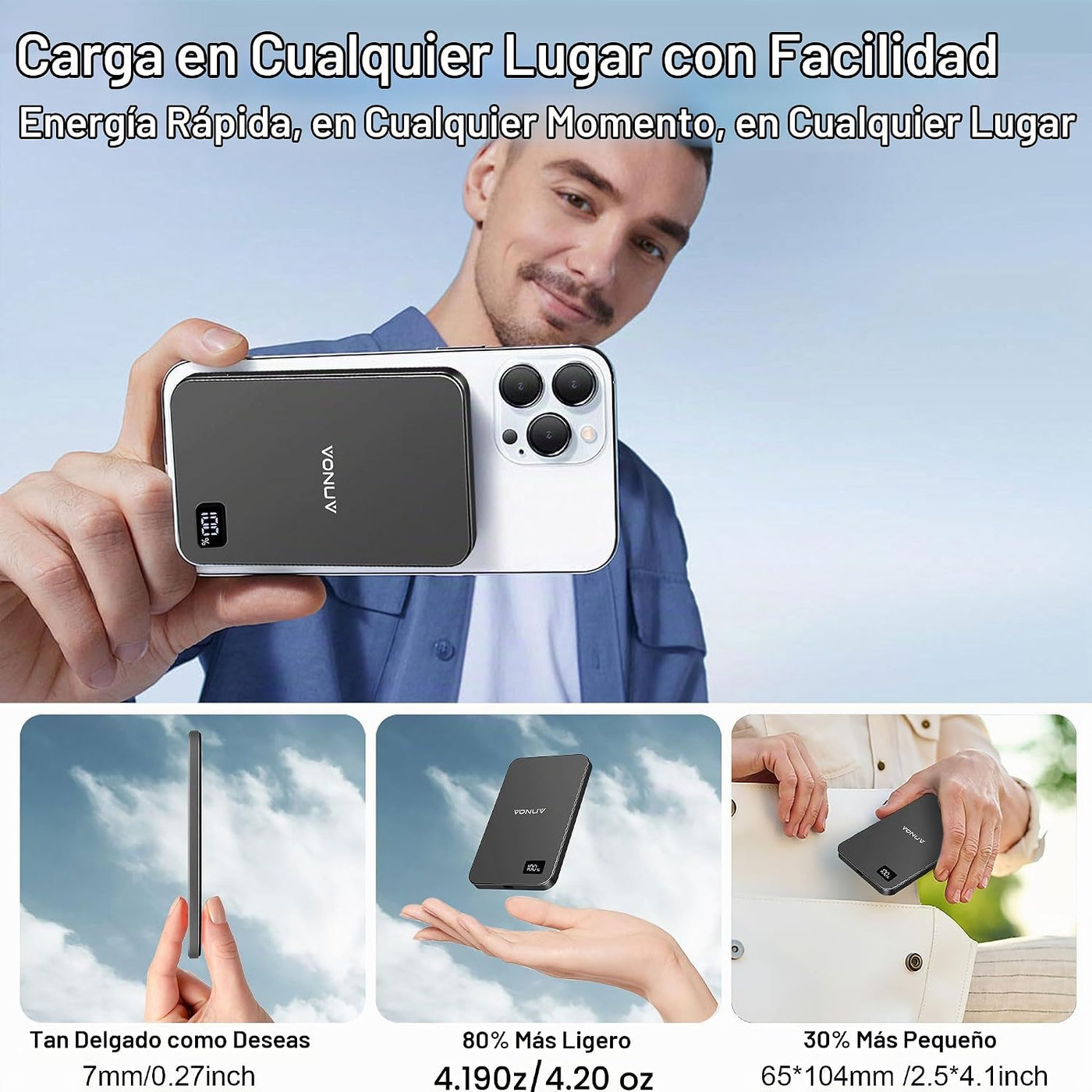 VONUV Cargador portátil magnético de 5000 mAh, cargador portátil in...