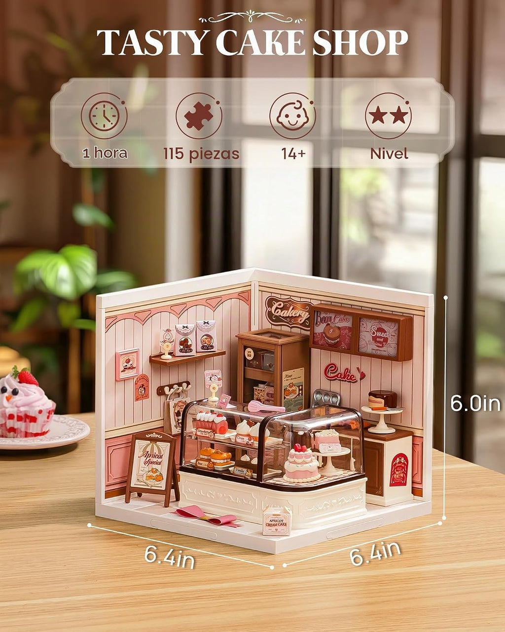 Lámpara Rolife Super Creator Kits Tasty Cake Shop, bloques de construcción de casa pequeña para muñequitas, kits de construcción de modelo de casa mini de plástico para adolescentes de 14 años en adelante