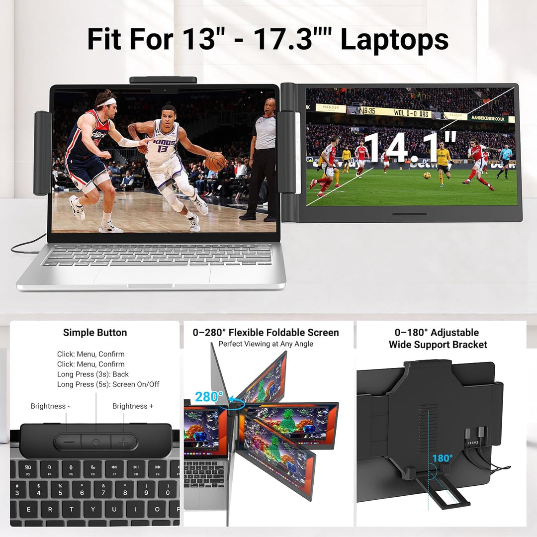 Extensor de pantalla para portátil de 14.1 pulgadas, 1080P IPS, mon...