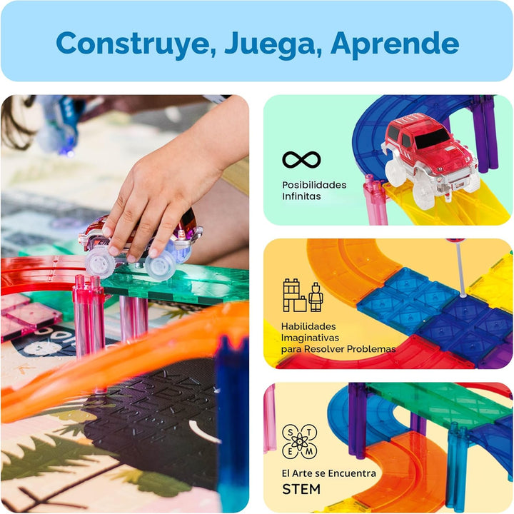 PicassoTiles Juego de azulejos magnéticos para carreras de autos em...