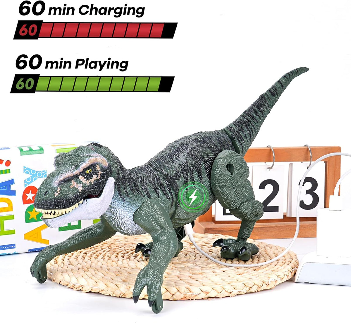 VERTOY Juguete de dinosaurio T-Rex RC gris con luz de rugido de aerosol